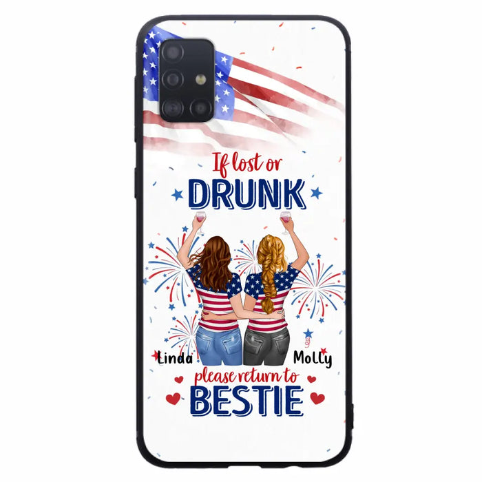 Custom Personalized Friend's 4th Of July iPhone/Samsung Case - Gift Idea For Friends/ Besties/ Sister On Independence Day - Up to 4 Girls - If Lost Or Drunk Please Return To Bestie