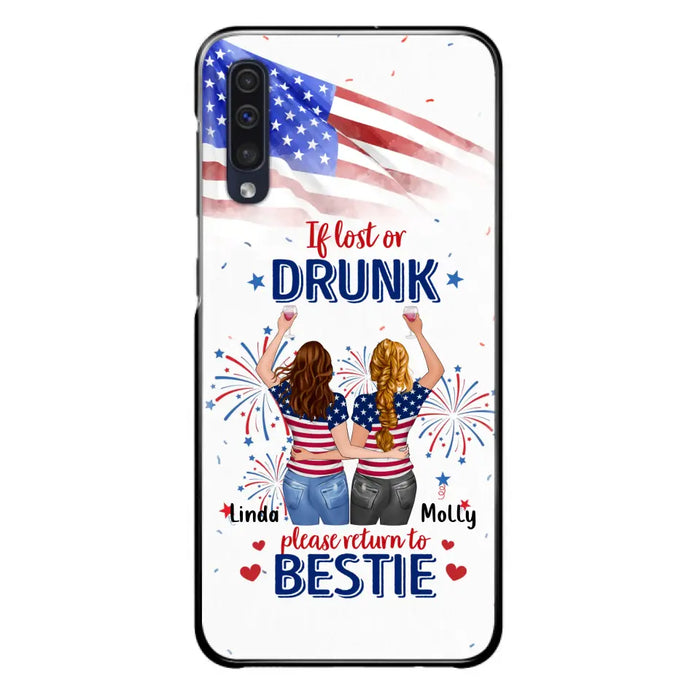 Custom Personalized Friend's 4th Of July iPhone/Samsung Case - Gift Idea For Friends/ Besties/ Sister On Independence Day - Up to 4 Girls - If Lost Or Drunk Please Return To Bestie