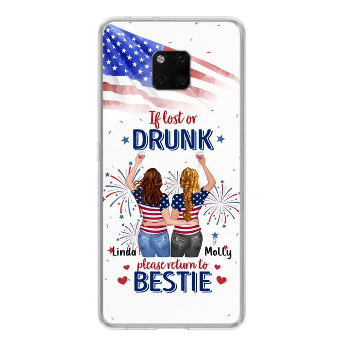 Custom Personalized Friend's 4th Of July Phone Case - Gift Idea For Friends/ Besties/ Sister On Independence Day - Up to 4 Girls - If Lost Or Drunk Please Return To Bestie - Case For Oppo/Xiaomi/Huawei