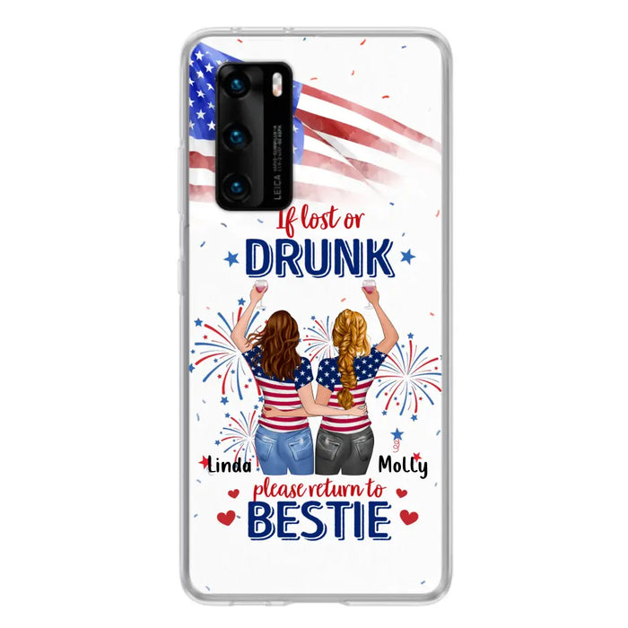 Custom Personalized Friend's 4th Of July Phone Case - Gift Idea For Friends/ Besties/ Sister On Independence Day - Up to 4 Girls - If Lost Or Drunk Please Return To Bestie - Case For Oppo/Xiaomi/Huawei