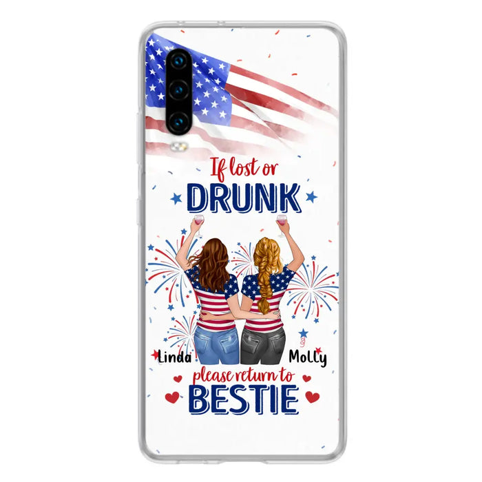 Custom Personalized Friend's 4th Of July Phone Case - Gift Idea For Friends/ Besties/ Sister On Independence Day - Up to 4 Girls - If Lost Or Drunk Please Return To Bestie - Case For Oppo/Xiaomi/Huawei