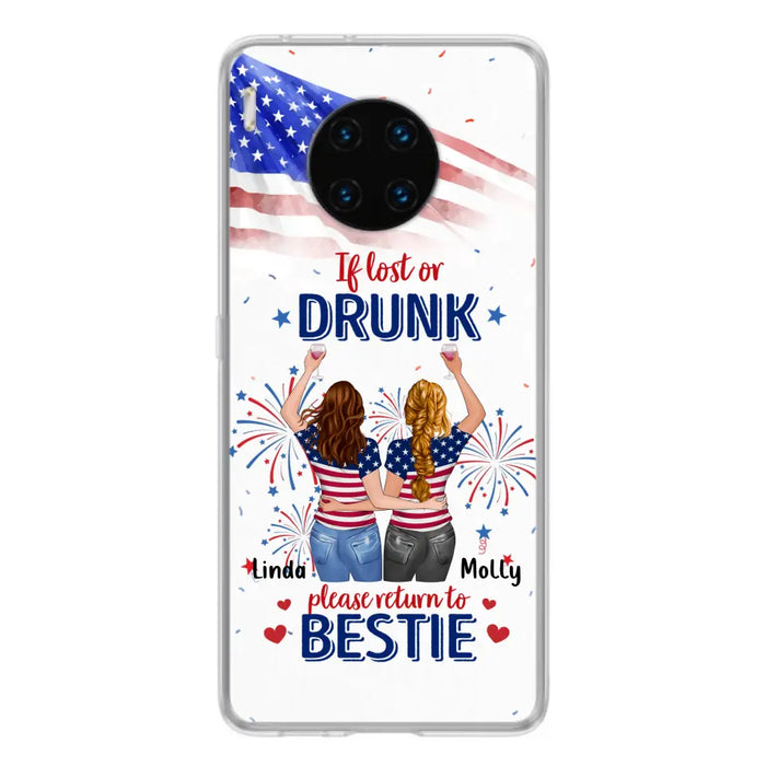 Custom Personalized Friend's 4th Of July Phone Case - Gift Idea For Friends/ Besties/ Sister On Independence Day - Up to 4 Girls - If Lost Or Drunk Please Return To Bestie - Case For Oppo/Xiaomi/Huawei