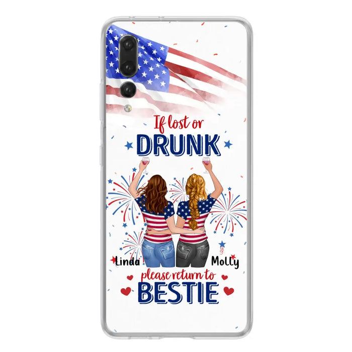 Custom Personalized Friend's 4th Of July Phone Case - Gift Idea For Friends/ Besties/ Sister On Independence Day - Up to 4 Girls - If Lost Or Drunk Please Return To Bestie - Case For Oppo/Xiaomi/Huawei