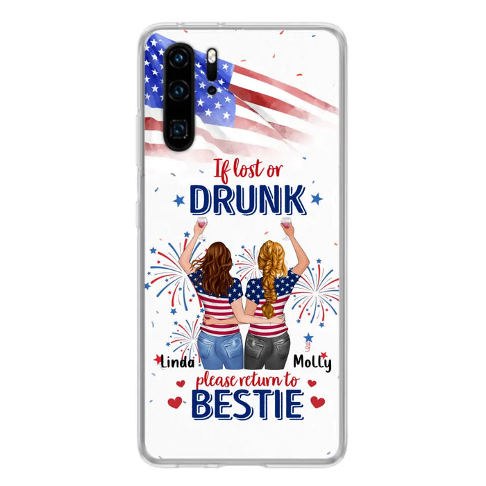 Custom Personalized Friend's 4th Of July Phone Case - Gift Idea For Friends/ Besties/ Sister On Independence Day - Up to 4 Girls - If Lost Or Drunk Please Return To Bestie - Case For Oppo/Xiaomi/Huawei