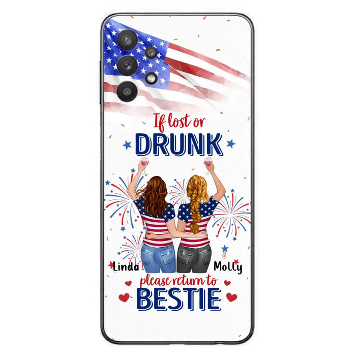 Custom Personalized Friend's 4th Of July iPhone/Samsung Case - Gift Idea For Friends/ Besties/ Sister On Independence Day - Up to 4 Girls - If Lost Or Drunk Please Return To Bestie