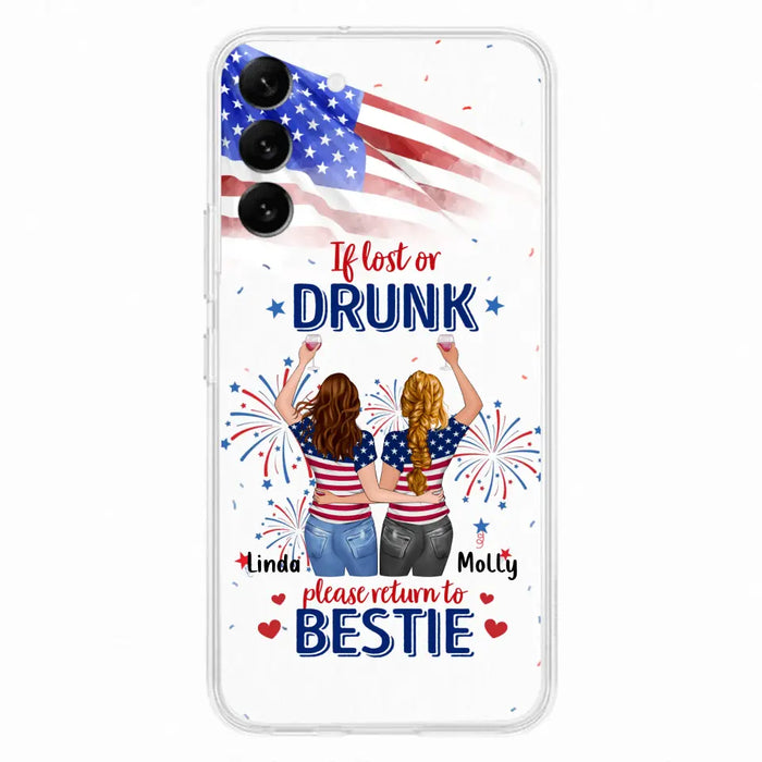 Custom Personalized Friend's 4th Of July iPhone/Samsung Case - Gift Idea For Friends/ Besties/ Sister On Independence Day - Up to 4 Girls - If Lost Or Drunk Please Return To Bestie