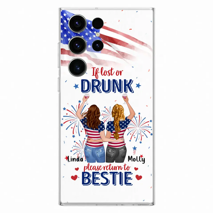 Custom Personalized Friend's 4th Of July iPhone/Samsung Case - Gift Idea For Friends/ Besties/ Sister On Independence Day - Up to 4 Girls - If Lost Or Drunk Please Return To Bestie