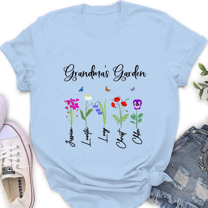 Custom Personalized Grandma's Garden Shirt/Long sleeve/Sweatshirt/Hoodie - Gift Idea For Grandma/Mother's Day - Upto 5 Flowers - Grandma's Garden