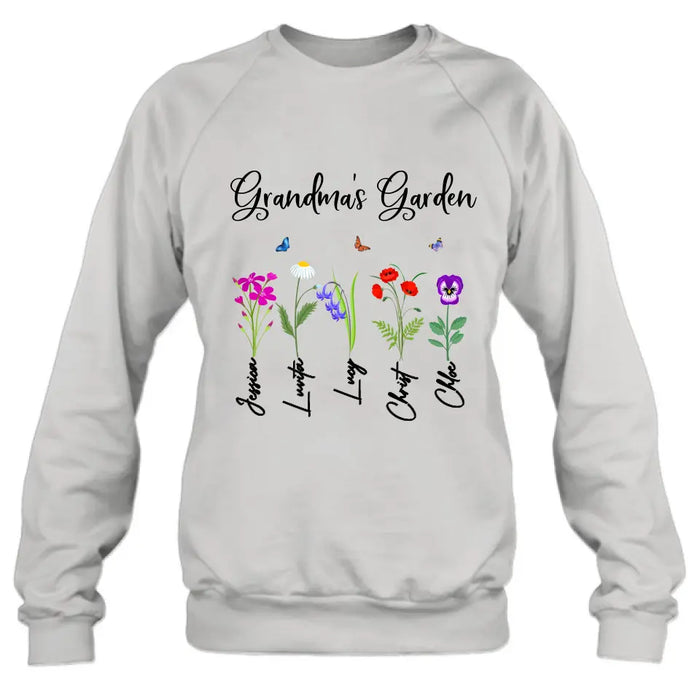 Custom Personalized Grandma's Garden Shirt/Long sleeve/Sweatshirt/Hoodie - Gift Idea For Grandma/Mother's Day - Upto 5 Flowers - Grandma's Garden