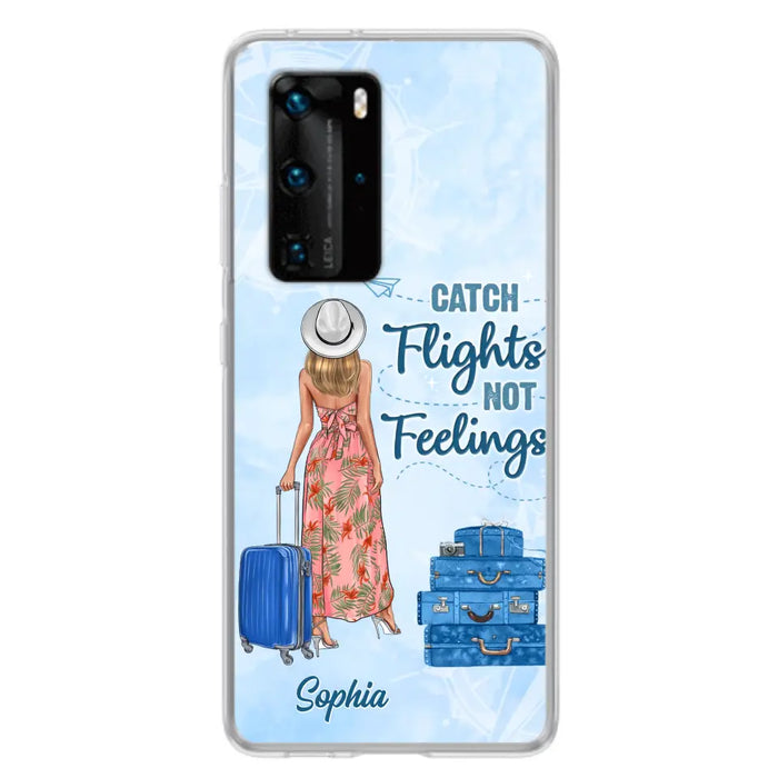 Custom Personalized Traveling Girl Phone Case - Gift Idea For Traveling Lovers - Catch Flights Not Feelings - Cases For Oppo/Xiaomi/Huawei