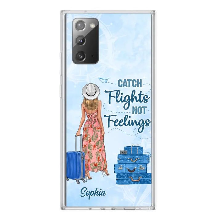 Custom Personalized Traveling Girl Phone Case - Gift Idea For Traveling Lovers - Catch Flights Not Feelings - Cases For iPhone/Samsung