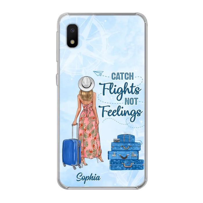 Custom Personalized Traveling Girl Phone Case - Gift Idea For Traveling Lovers - Catch Flights Not Feelings - Cases For iPhone/Samsung