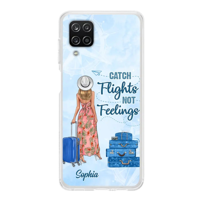 Custom Personalized Traveling Girl Phone Case - Gift Idea For Traveling Lovers - Catch Flights Not Feelings - Cases For iPhone/Samsung