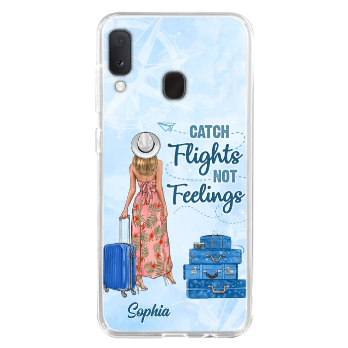 Custom Personalized Traveling Girl Phone Case - Gift Idea For Traveling Lovers - Catch Flights Not Feelings - Cases For iPhone/Samsung