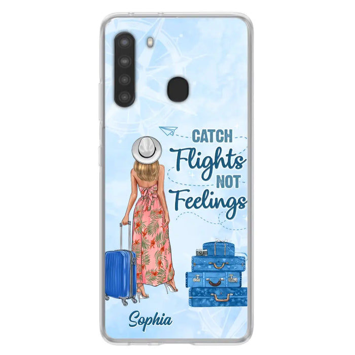 Custom Personalized Traveling Girl Phone Case - Gift Idea For Traveling Lovers - Catch Flights Not Feelings - Cases For iPhone/Samsung