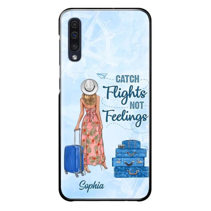 Custom Personalized Traveling Girl Phone Case - Gift Idea For Traveling Lovers - Catch Flights Not Feelings - Cases For iPhone/Samsung