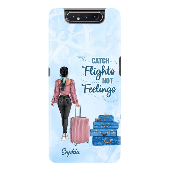 Custom Personalized Traveling Girl Phone Case - Gift Idea For Traveling Lovers/Girl - Catch Flights Not Feelings - Cases For iPhone/Samsung