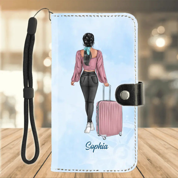 Custom Personalized Traveling Girl Phone Wallet- Gift Idea For Traveling Lovers/Girl - Catch Flights Not Feelings