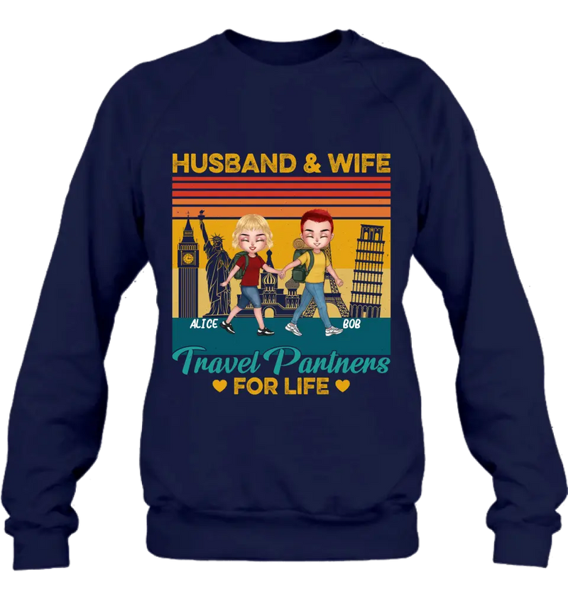 Personalized Traveling Couple Shirt/Pullover Hoodie - Gift Idea For Traveling Lover/Couple - Husband & Wife Travel Partners For Life