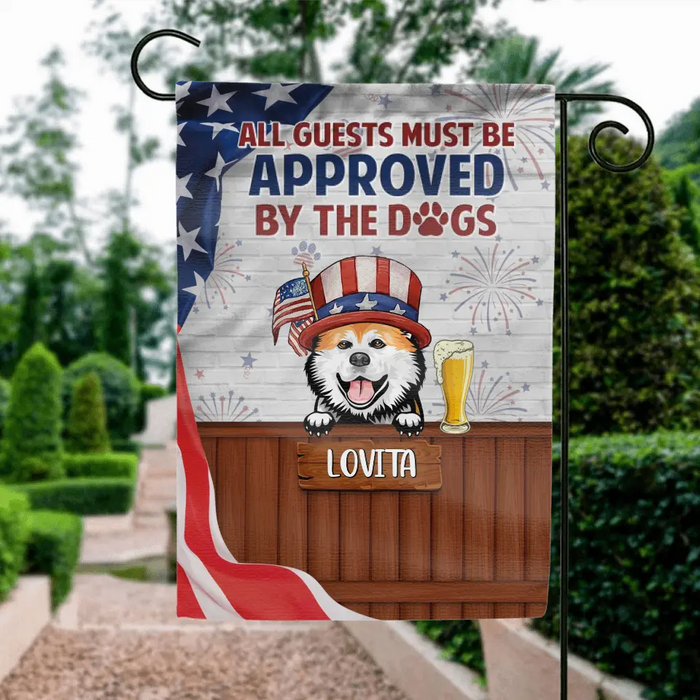 Custom Personalized Pet Flag Sign - Upto 5 Dogs/Cats - Independence Day Gift Idea for Dog/Cat Owners - All Guests Must Be Approved By The Dogs