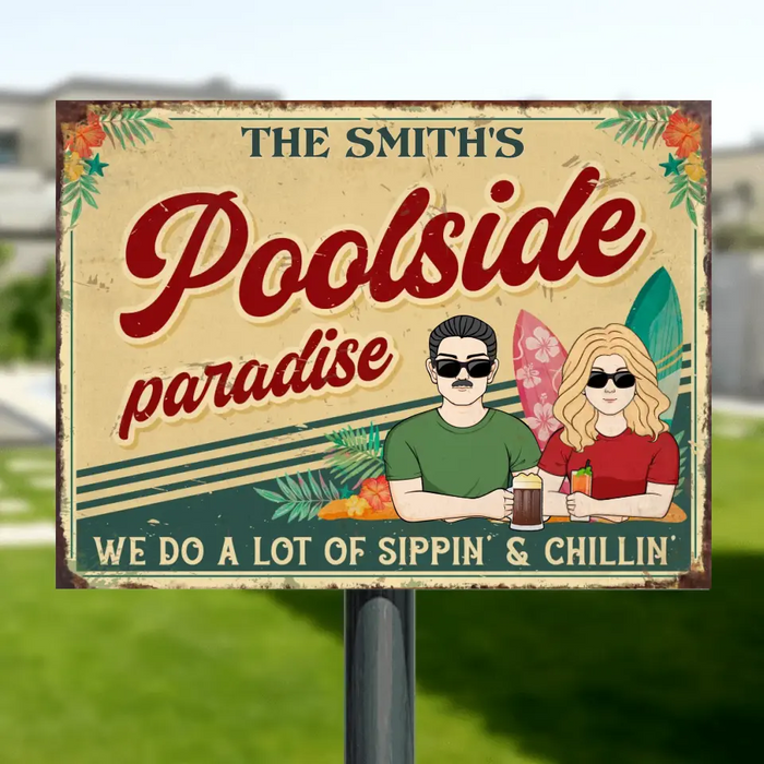 Custom Personalized Couple Metal Sign - Gift Idea for Couple - Poolside Paradise