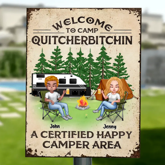 Custom Personalized Camping Metal Sign - Upto 7 People - Gift Idea for Camping Lovers - Welcome To Camp Quitcherbitchin