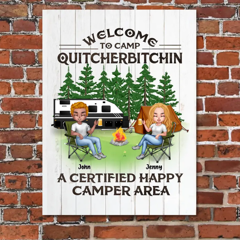Personalized Camping Wooden Sign - Up to 7 People - Gift Idea for Camping Lovers - Welcome To Camp Quitcherbitchin