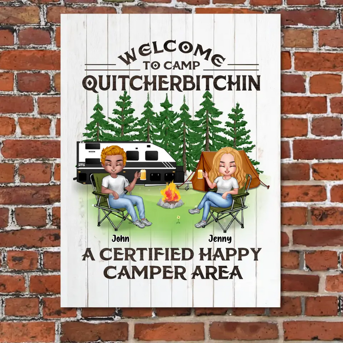 Custom Personalized Camping Wooden Sign - Upto 7 People - Gift Idea for Camping Lovers - Welcome To Camp Quitcherbitchin