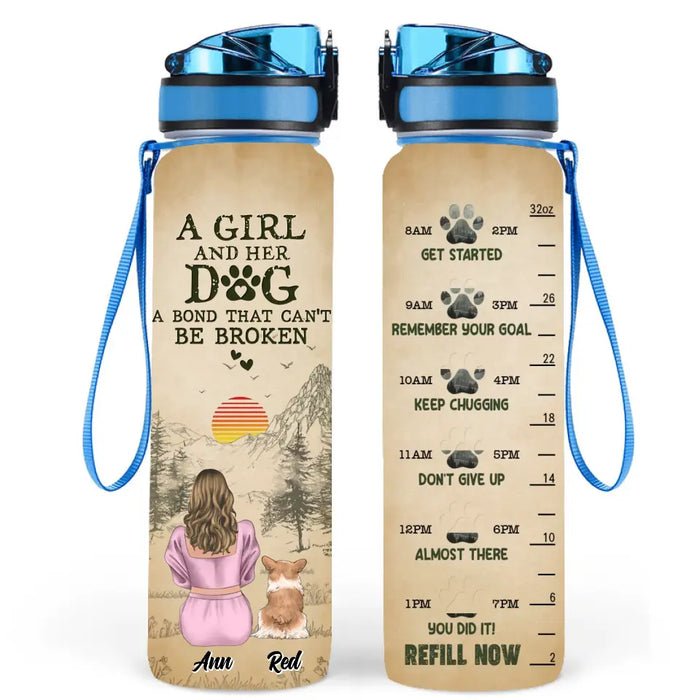 Personalized Dog Mom Tracker Bottle - Up to 4 Dogs - Gift Idea For Dog Mom - A Girl And Her Dog A Bond That Can't Be Broken