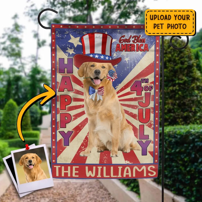 Custom Personalized 4th Of July Dog Rose Flag Sign - Gift Idea For Dog Lovers/ Independence Day - Upload Photo - Happy 4th Of July