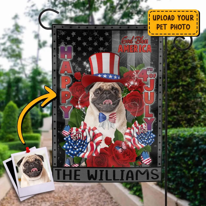 Personalized 4th Of July Dog Rose Flag Sign - Gift Idea For Dog Lovers/Independence Day - Upload Photo - Happy 4th Of July