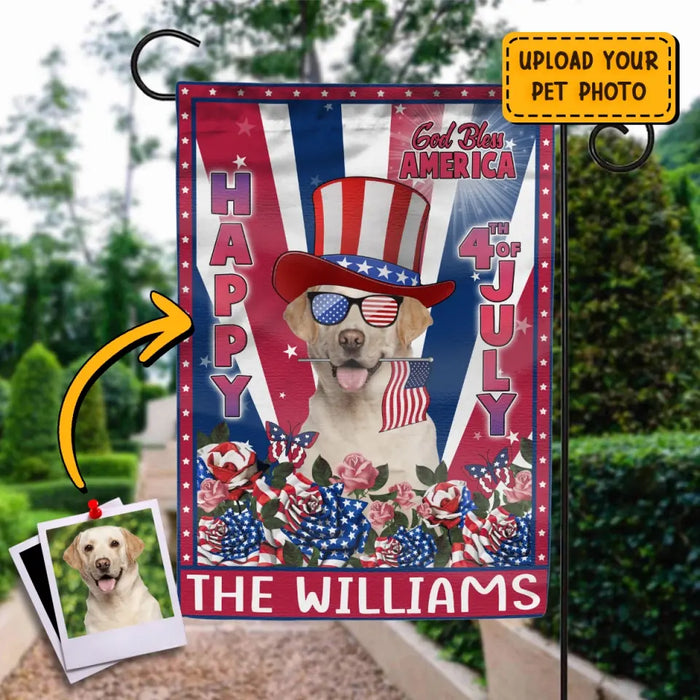 Custom Personalized 4th Of July Dog Rose Flag Sign - Gift Idea For Dog Lovers/ Independence Day - Upload Photo - Happy 4th Of July