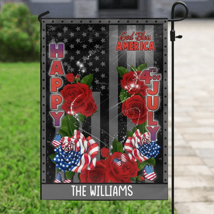 Custom Personalized 4th Of July Dog Rose Flag Sign - Gift Idea For Dog Lovers/ Independence Day - Upload Photo - Happy 4th Of July