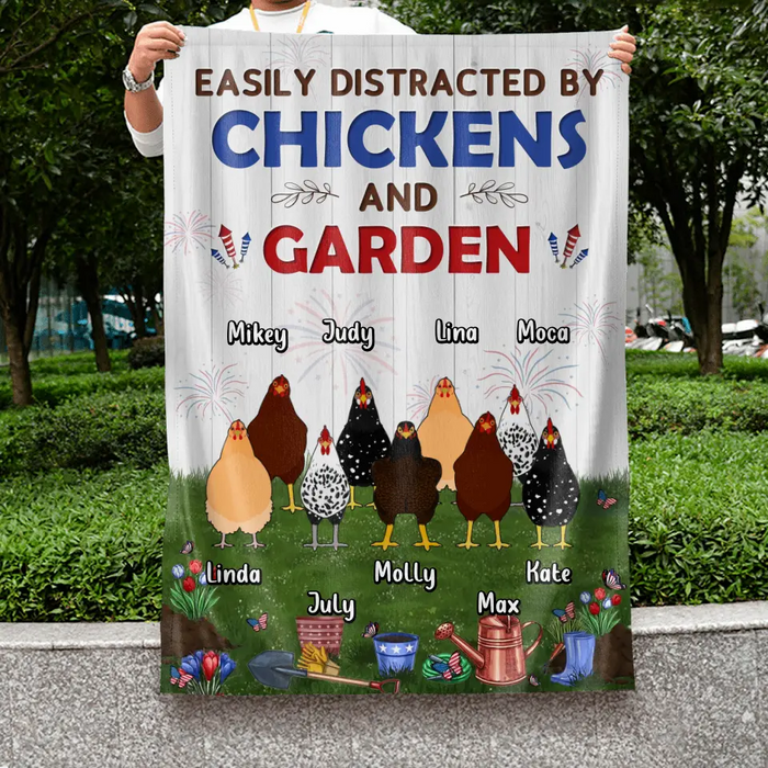 Custom Personalized Chickens Flag Sign - Upto 9 Chickens - Gift Idea For Independence Day/Chicken Lovers - Easily Distracted By Chickens & Garden