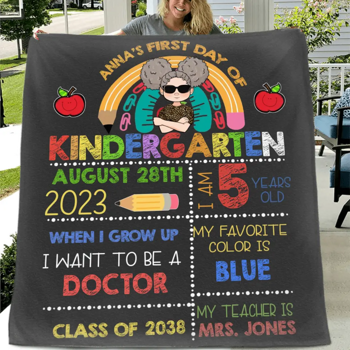 Custom Personalized Kid Quilt/Single Layer Fleece Blanket - Birthday Gift for Son/Daughter - First Day Of Kindergarten