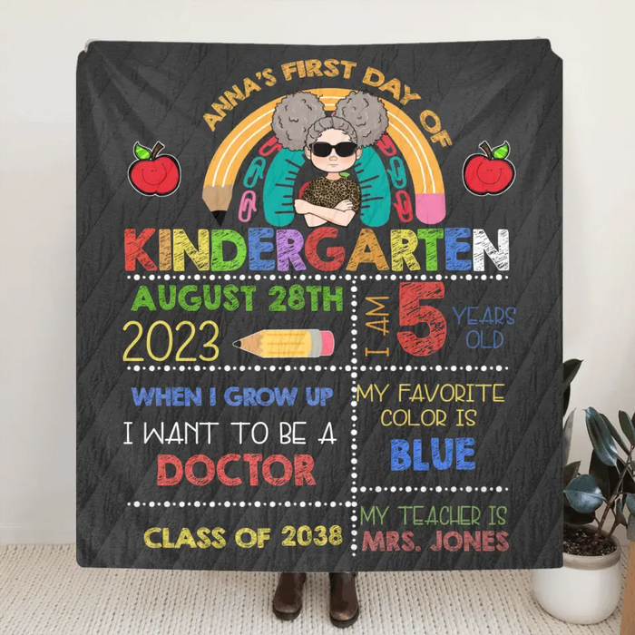 Custom Personalized Kid Quilt/Single Layer Fleece Blanket - Birthday Gift for Son/Daughter - First Day Of Kindergarten