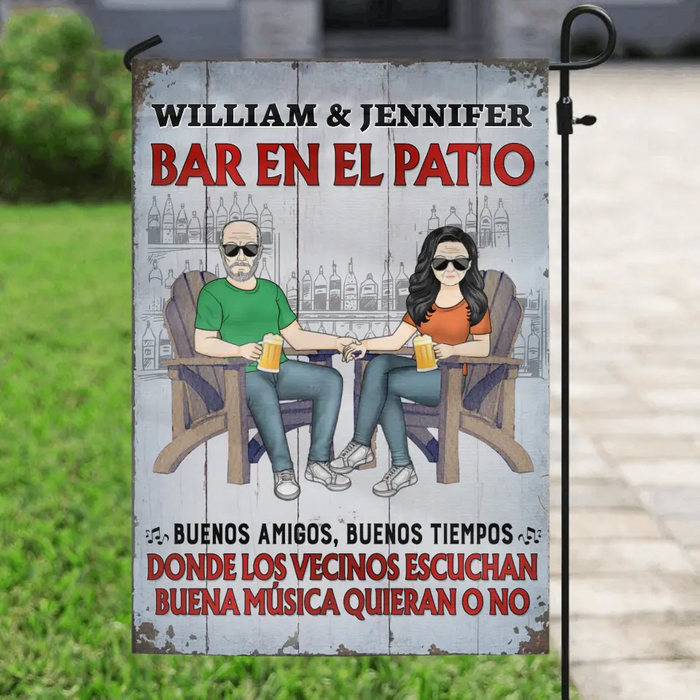 Custom Personalized Couple Graden Flag - Best Gift Idea For Couple - Bar En El Patio - Spanish Verion