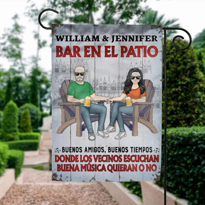 Custom Personalized Couple Graden Flag - Best Gift Idea For Couple - Bar En El Patio - Spanish Verion