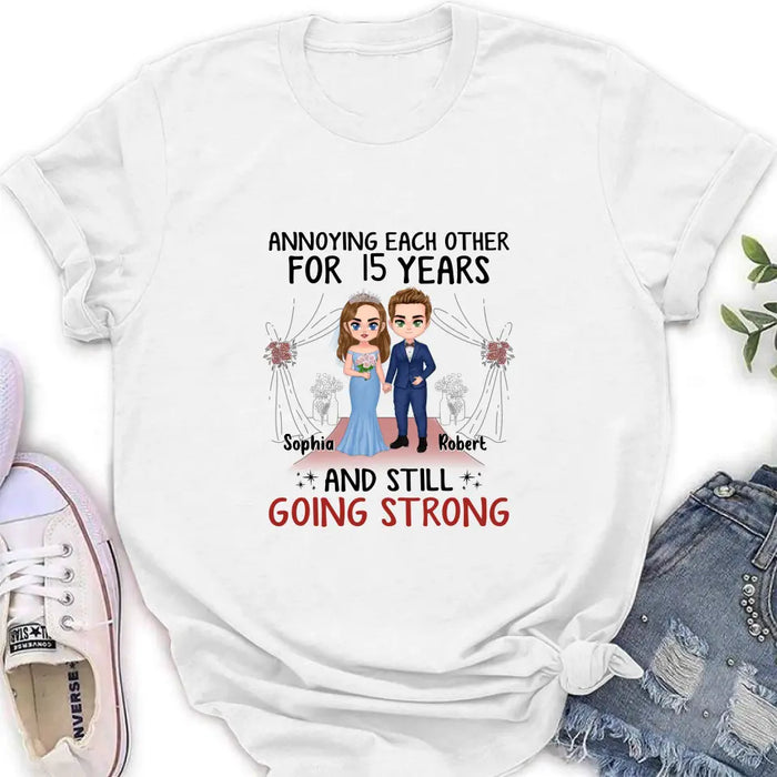 Custom Personalized Chibi Couple Shirt/Hoodie - Best Gift Idea For Couple/Husband/Father's Day - Annoying Each Other For 15 Years And Still Going Strong