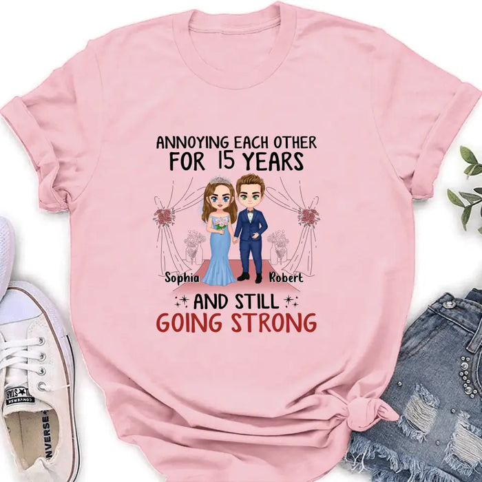 Custom Personalized Chibi Couple Shirt/Hoodie - Best Gift Idea For Couple/Husband/Father's Day - Annoying Each Other For 15 Years And Still Going Strong