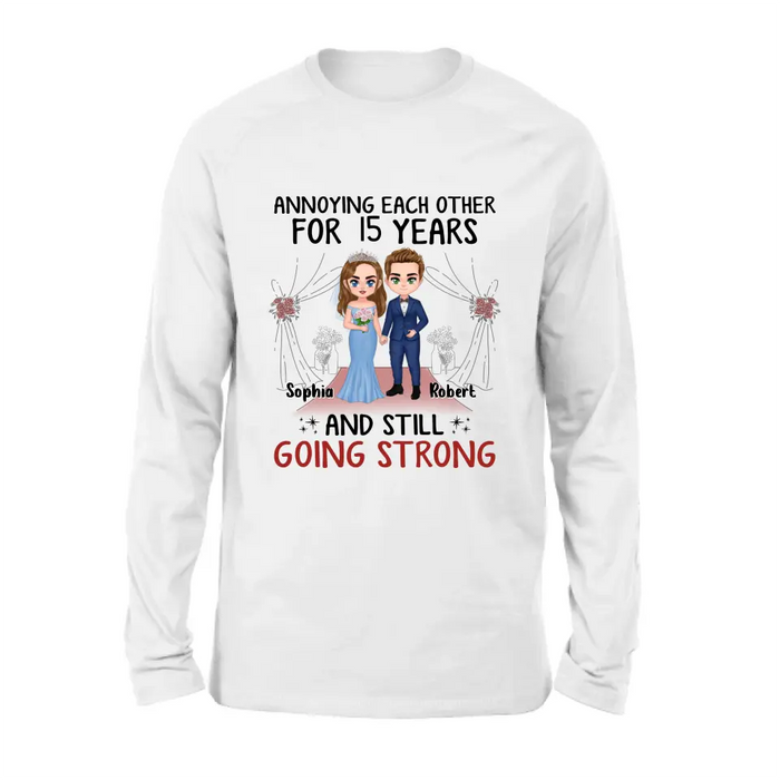 Custom Personalized Chibi Couple Shirt/Hoodie - Best Gift Idea For Couple/Husband/Father's Day - Annoying Each Other For 15 Years And Still Going Strong