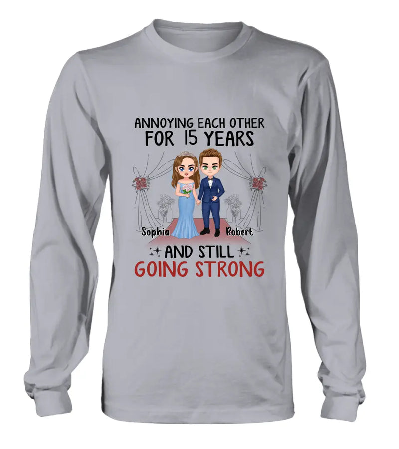 Personalized Chibi Couple Shirt/Hoodie - Best Gift Idea For Couple/Husband/Father's Day - Annoying Each Other For 15 Years And Still Going Strong