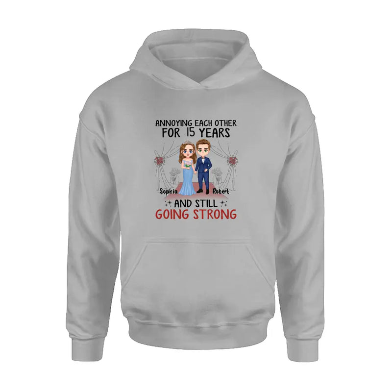Personalized Chibi Couple Shirt/Hoodie - Best Gift Idea For Couple/Husband/Father's Day - Annoying Each Other For 15 Years And Still Going Strong