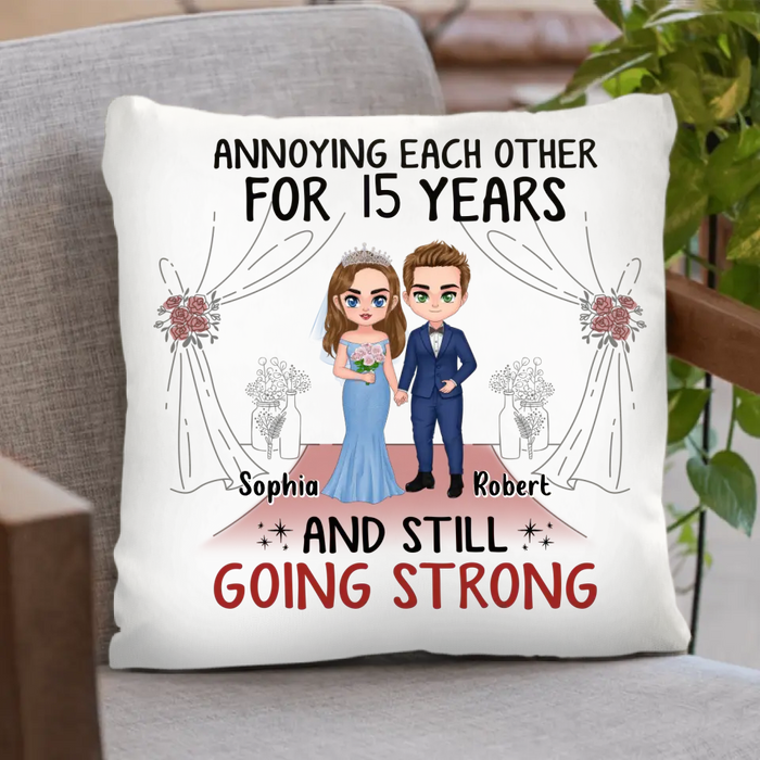 Personalized  Chibi Couple Pillow Cover - Best Gift Idea For Couple/Husband/Father's Day - Annoying Each Other For 15 Years And Still Going Strong