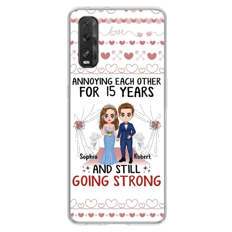 Custom Personalized Chibi Couple Phone Case - Best Gift Idea For Couple/Husband/Father's Day - Annoying Each Other For 15 Years And Still Going Strong - Case For Oppo/Xiaomi/Huawei