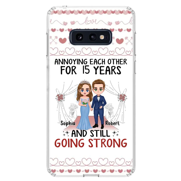 Custom Personalized Chibi Couple Phone Case - Best Gift Idea For Couple/Husband/Father's Day - Annoying Each Other For 15 Years And Still Going Strong - Case For iPhone/Samsung