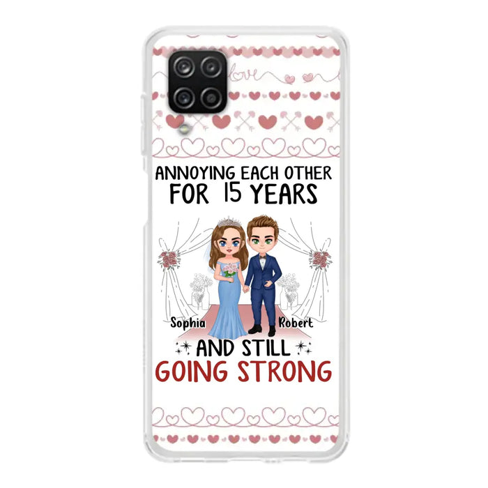 Custom Personalized Chibi Couple Phone Case - Best Gift Idea For Couple/Husband/Father's Day - Annoying Each Other For 15 Years And Still Going Strong - Case For iPhone/Samsung