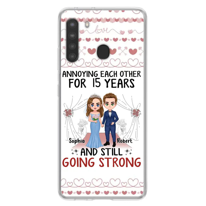 Custom Personalized Chibi Couple Phone Case - Best Gift Idea For Couple/Husband/Father's Day - Annoying Each Other For 15 Years And Still Going Strong - Case For iPhone/Samsung