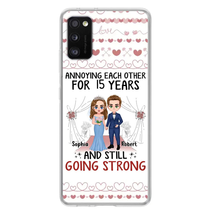 Custom Personalized Chibi Couple Phone Case - Best Gift Idea For Couple/Husband/Father's Day - Annoying Each Other For 15 Years And Still Going Strong - Case For iPhone/Samsung