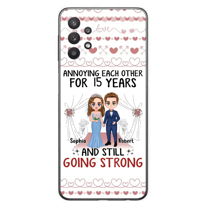 Custom Personalized Chibi Couple Phone Case - Best Gift Idea For Couple/Husband/Father's Day - Annoying Each Other For 15 Years And Still Going Strong - Case For iPhone/Samsung